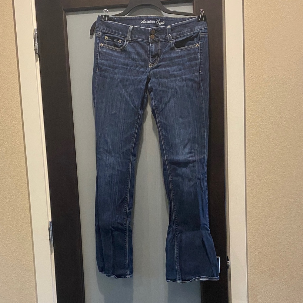 Vintage American Eagle Outfitters Women's Dark Blue Flare Jeans